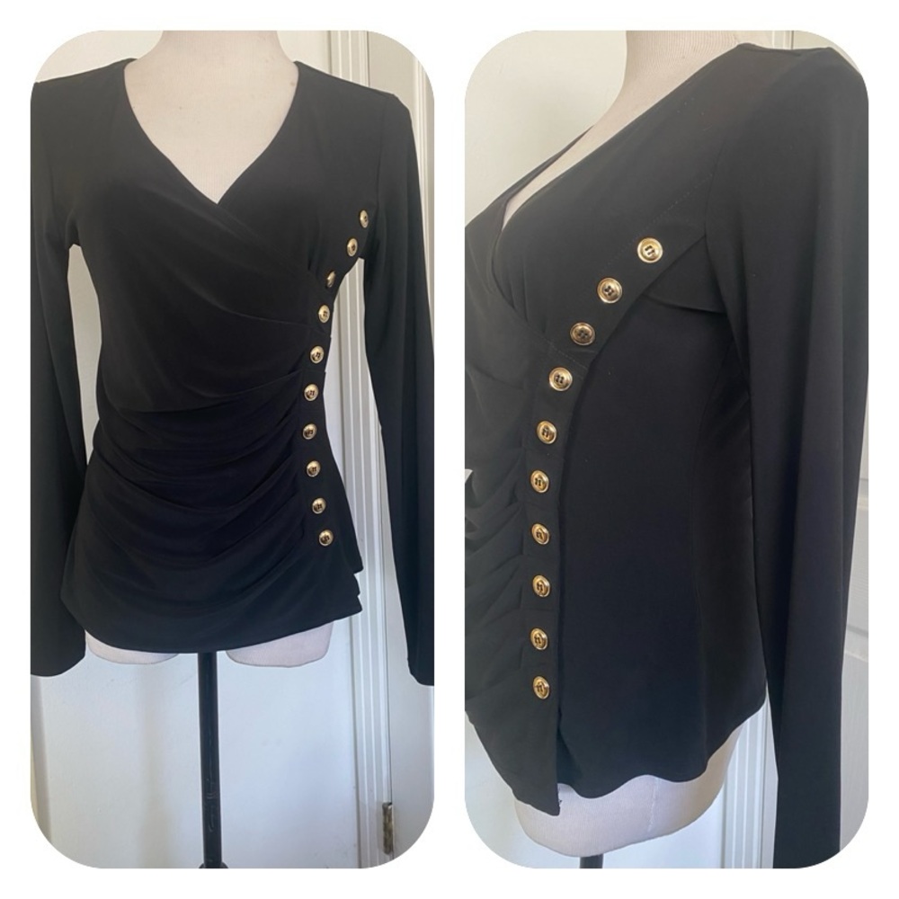 Joseph Ribkoff Black Button Detail Fitted Top